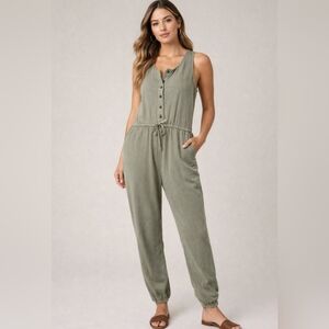Silver Jeans Olive Green Sleeveless Button-Front Jumpsuit